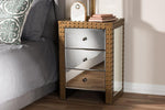 Baxton Studio Azura Rustic Industrial Style 3-Drawer Mirrored Nightstand