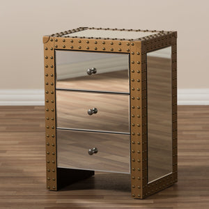 Baxton Studio Azura Rustic Industrial Style 3-Drawer Mirrored Nightstand