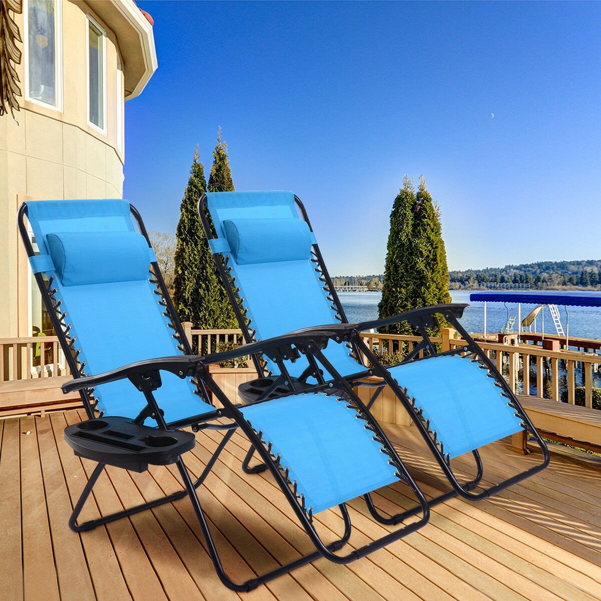 Zero Impact Pool Patio Lounge Chair Set of 2 Stow & Go