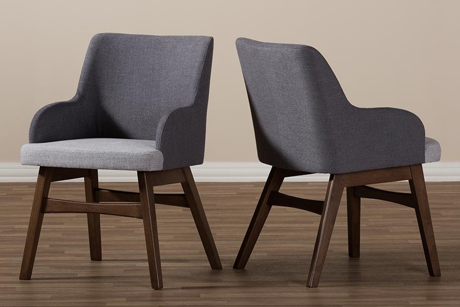 Baxton Studio Monte Mid-Century Modern Two-Tone Grey Fabric Armchair (Set of 2)