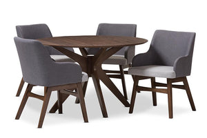 Baxton Studio Monte Mid-Century Modern Walnut Wood Round 5-Piece Dining Set