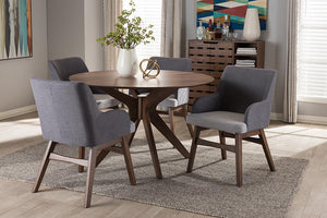 Baxton Studio Monte Mid-Century Modern Walnut Wood Round 5-Piece Dining Set