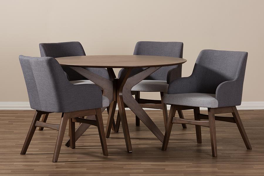 Baxton Studio Monte Mid-Century Modern Walnut Wood Round 5-Piece Dining Set