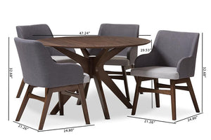 Baxton Studio Monte Mid-Century Modern Walnut Wood Round 5-Piece Dining Set