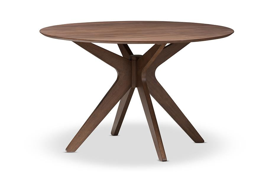 Baxton Studio Monte Mid-Century Modern Walnut Wood 47-Inch Round Dining Table