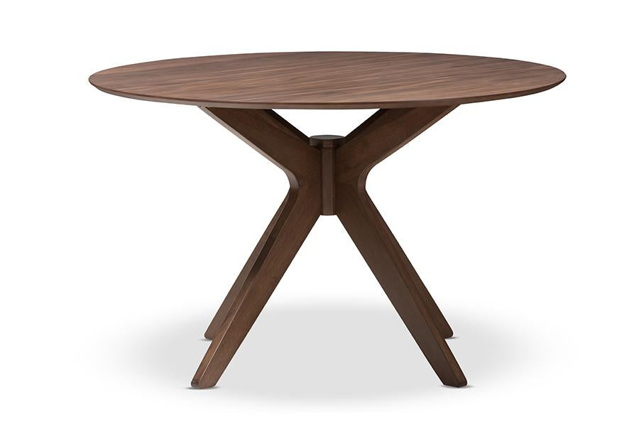 Baxton Studio Monte Mid-Century Modern Walnut Wood 47-Inch Round Dining Table