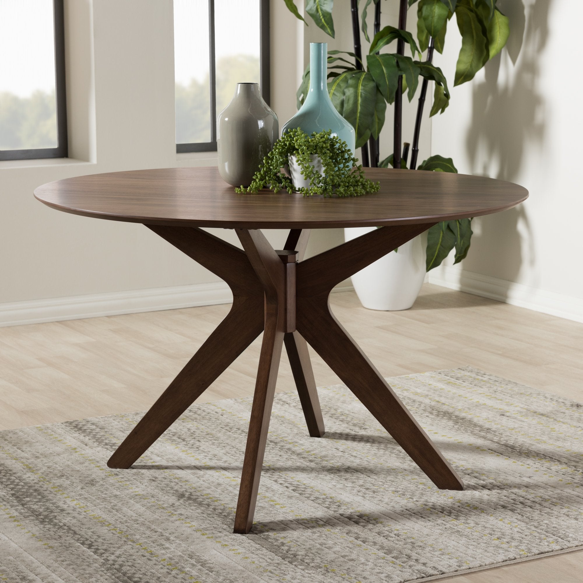 Baxton Studio Monte Mid-Century Modern Walnut Wood 47-Inch Round Dining Table