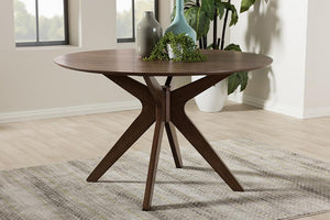 Baxton Studio Monte Mid-Century Modern Walnut Wood 47-Inch Round Dining Table