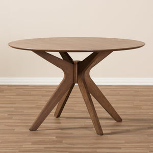 Baxton Studio Monte Mid-Century Modern Walnut Wood 47-Inch Round Dining Table