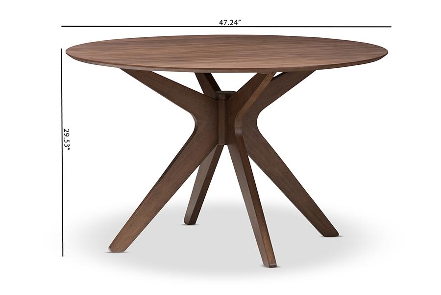 Baxton Studio Monte Mid-Century Modern Walnut Wood 47-Inch Round Dining Table