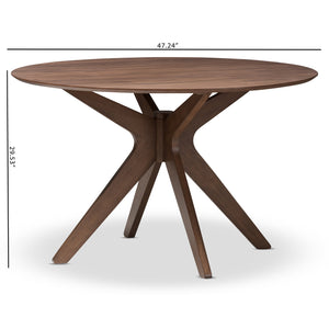 Baxton Studio Monte Mid-Century Modern Walnut Wood 47-Inch Round Dining Table