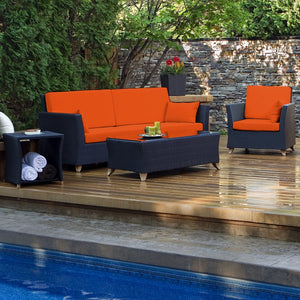 4-Piece Rattan Deep Seating Set and Cushions, Orange