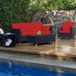 4-Piece Rattan Deep Seating Set and Cushions, Red