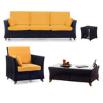 4-Piece Rattan Deep Seating Set and Cushions, Yellow