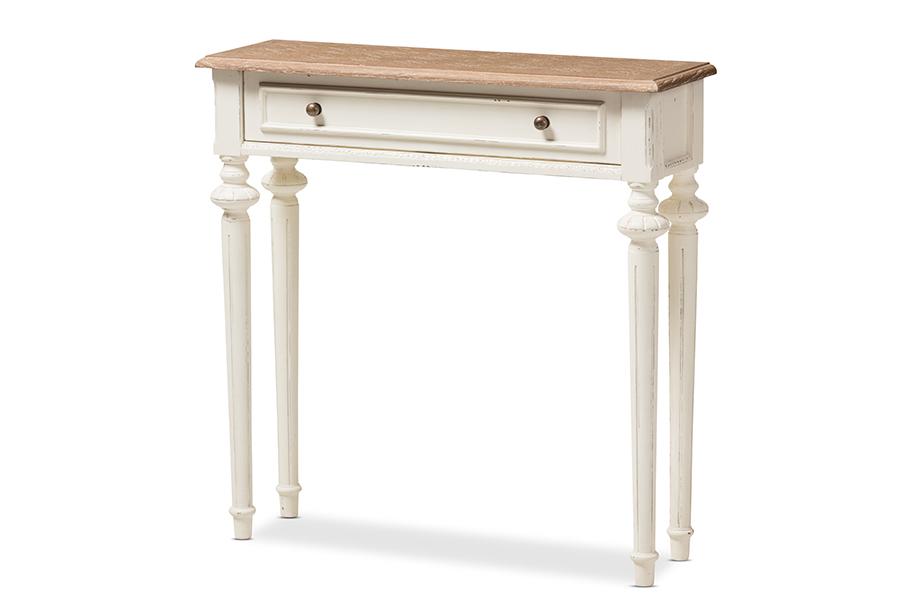 Baxton Studio Marquetterie French Provincial Style Weathered Oak and White Wash Distressed Finish Wood Two-Tone Console Table