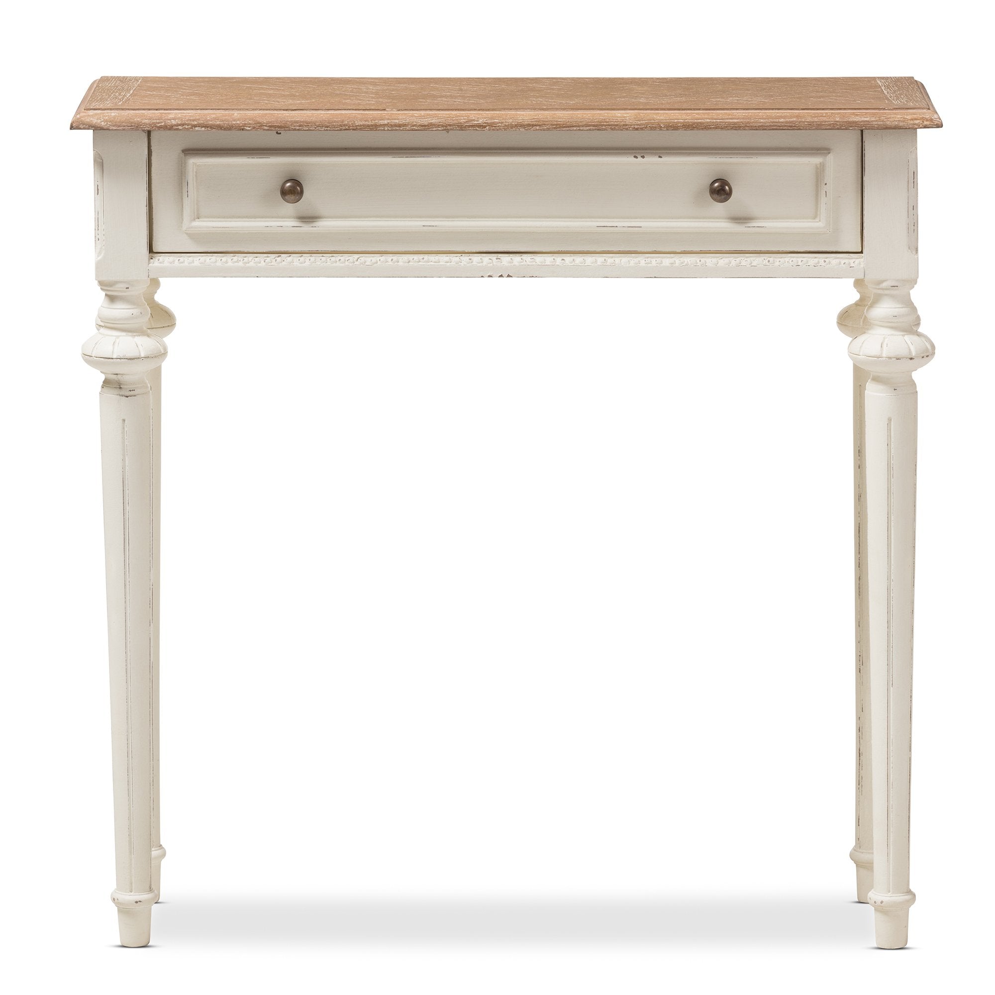 Baxton Studio Marquetterie French Provincial Style Weathered Oak and White Wash Distressed Finish Wood Two-Tone Console Table