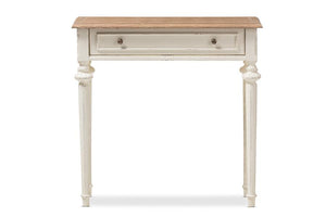 Baxton Studio Marquetterie French Provincial Style Weathered Oak and White Wash Distressed Finish Wood Two-Tone Console Table