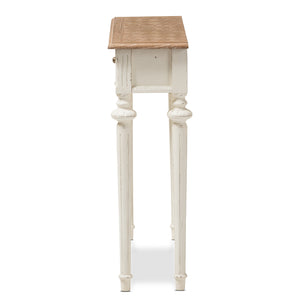 Baxton Studio Marquetterie French Provincial Style Weathered Oak and White Wash Distressed Finish Wood Two-Tone Console Table