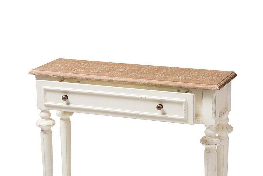 Baxton Studio Marquetterie French Provincial Style Weathered Oak and White Wash Distressed Finish Wood Two-Tone Console Table