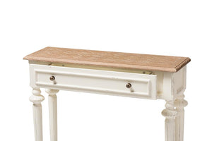 Baxton Studio Marquetterie French Provincial Style Weathered Oak and White Wash Distressed Finish Wood Two-Tone Console Table