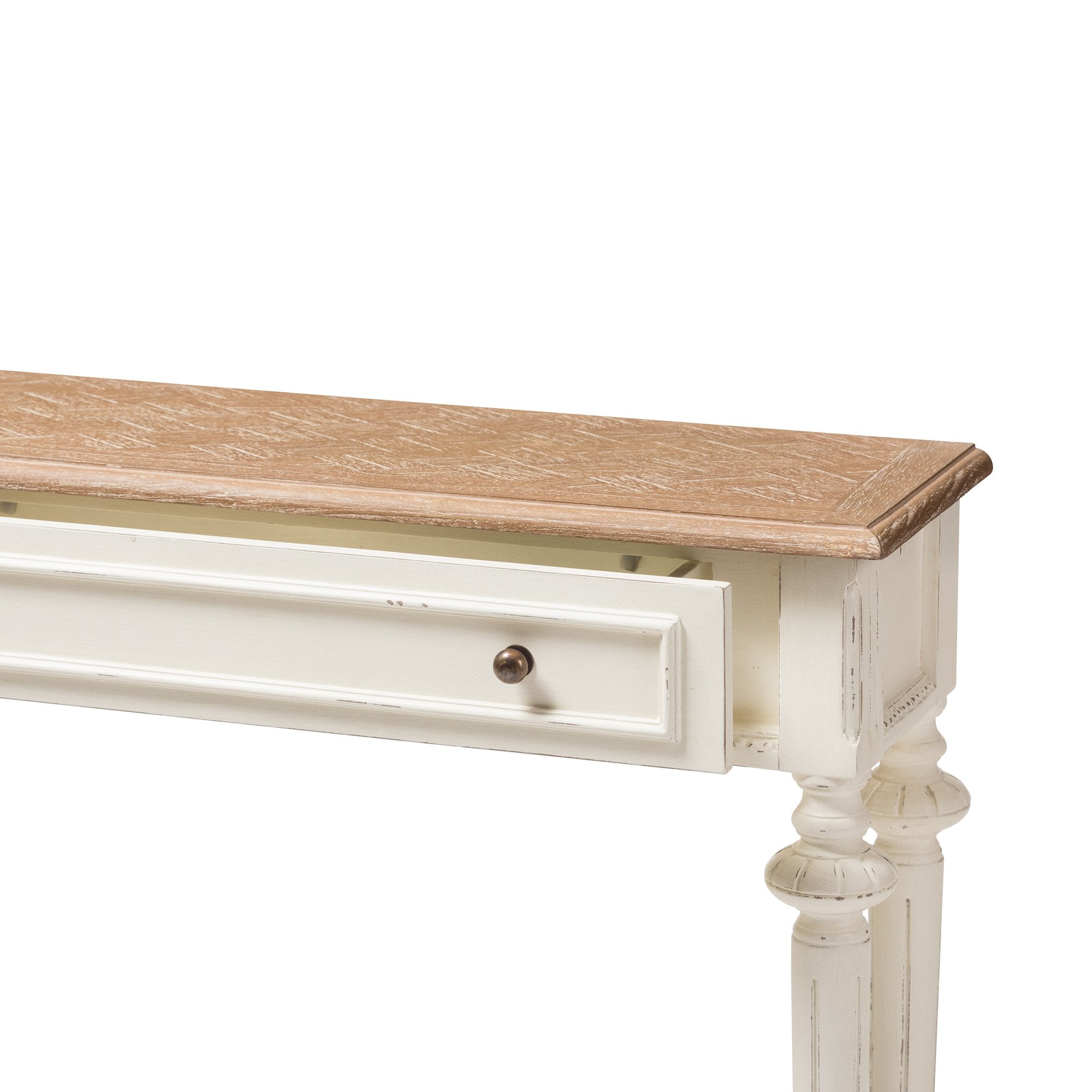 Baxton Studio Marquetterie French Provincial Style Weathered Oak and White Wash Distressed Finish Wood Two-Tone Console Table