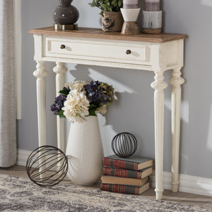 Baxton Studio Marquetterie French Provincial Style Weathered Oak and White Wash Distressed Finish Wood Two-Tone Console Table