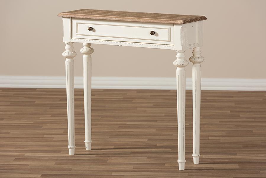 Baxton Studio Marquetterie French Provincial Style Weathered Oak and White Wash Distressed Finish Wood Two-Tone Console Table