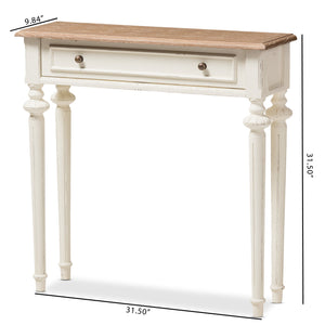 Baxton Studio Marquetterie French Provincial Style Weathered Oak and White Wash Distressed Finish Wood Two-Tone Console Table