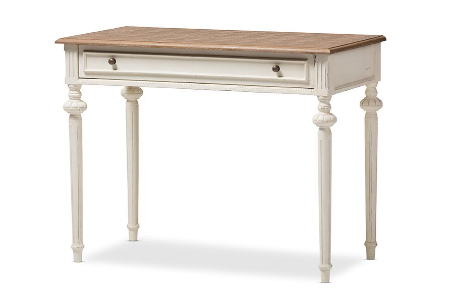 Baxton Studio Marquetterie French Provincial Weathered Oak and Whitewash Writing Desk