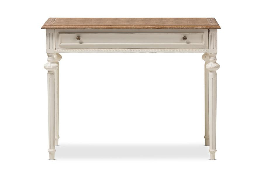 Baxton Studio Marquetterie French Provincial Weathered Oak and Whitewash Writing Desk