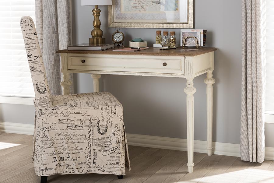 Baxton Studio Marquetterie French Provincial Weathered Oak and Whitewash Writing Desk