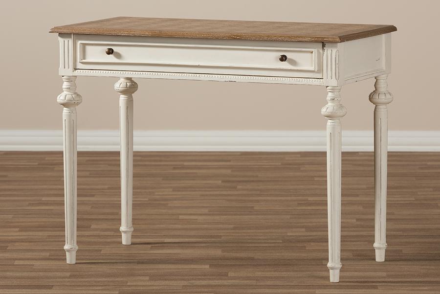 Baxton Studio Marquetterie French Provincial Weathered Oak and Whitewash Writing Desk