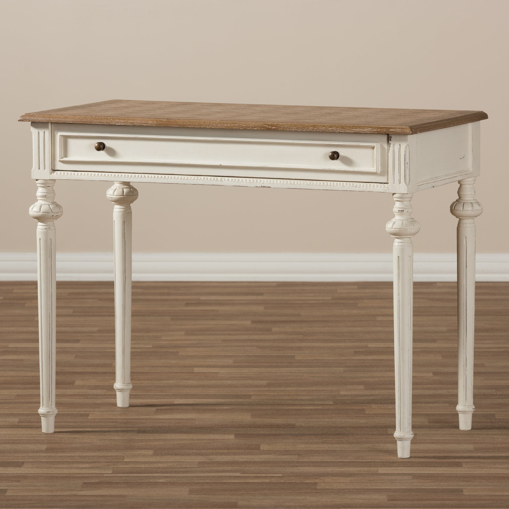 Baxton Studio Marquetterie French Provincial Weathered Oak and Whitewash Writing Desk