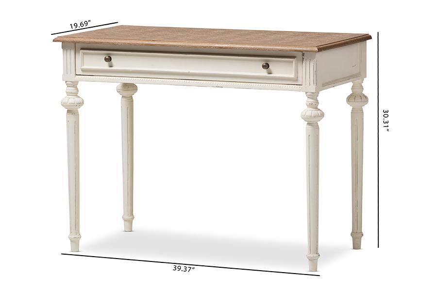 Baxton Studio Marquetterie French Provincial Weathered Oak and Whitewash Writing Desk