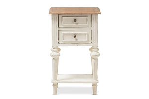 Baxton Studio Marquetterie French Provincial Style Weathered Oak and White Wash Distressed Finish Wood Two-Tone 2-Drawer and 1-Shelf Nightstand