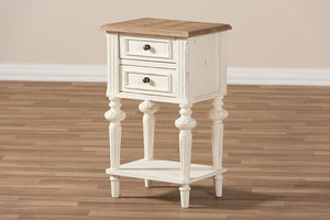 Baxton Studio Marquetterie French Provincial Style Weathered Oak and White Wash Distressed Finish Wood Two-Tone 2-Drawer and 1-Shelf Nightstand