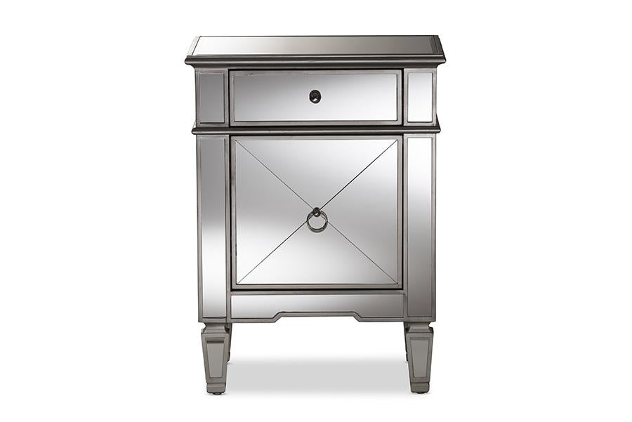 Baxton Studio Claudia Hollywood Regency Glamour Style Mirrored Nightstand