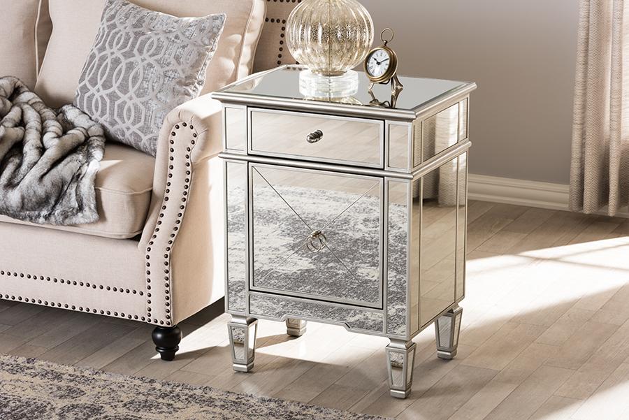 Baxton Studio Claudia Hollywood Regency Glamour Style Mirrored Nightstand