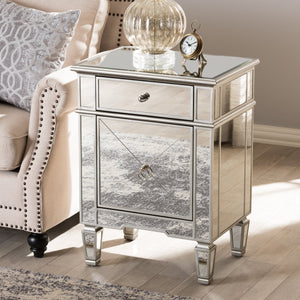 Baxton Studio Claudia Hollywood Regency Glamour Style Mirrored Nightstand