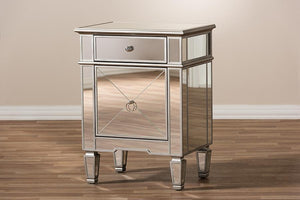 Baxton Studio Claudia Hollywood Regency Glamour Style Mirrored Nightstand