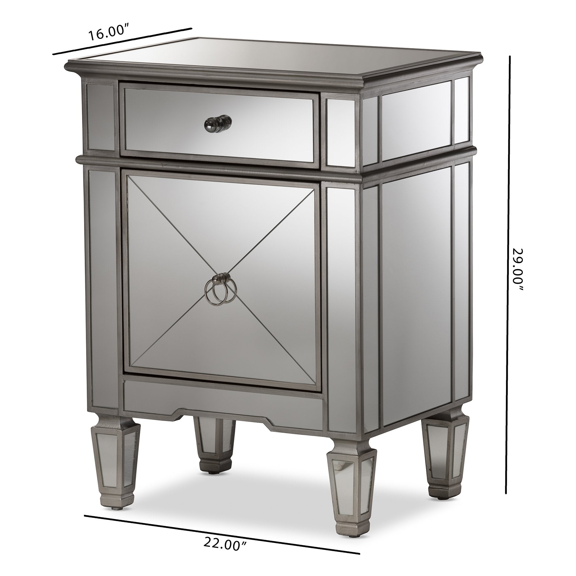 Baxton Studio Claudia Hollywood Regency Glamour Style Mirrored Nightstand