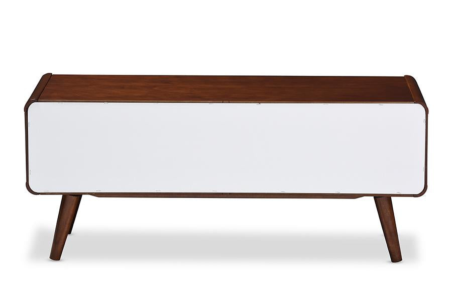 Baxton Studio Armani Mid-century Modern Dark Walnut and White Two-tone Finish 2-drawer with Sliding Door Wood TV Cabinet