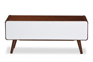 Baxton Studio Armani Mid-century Modern Dark Walnut and White Two-tone Finish 2-drawer with Sliding Door Wood TV Cabinet