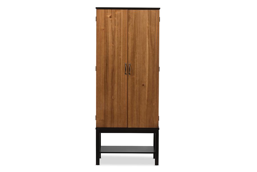 Baxton Studio Marya Mid-Century Modern Dark Brown And Walnut Two-Tone Solid Rubberwood MDF Veneered Wine Cabinet