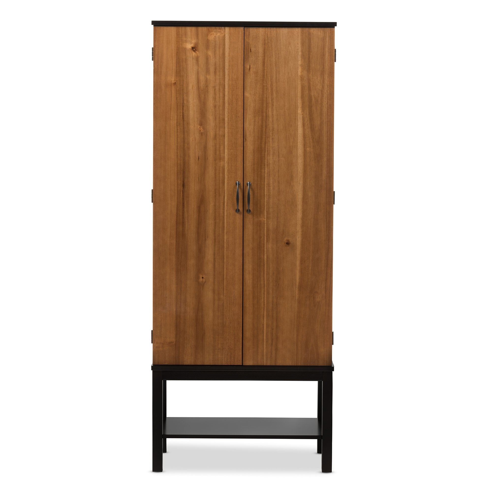 Baxton Studio Marya Mid-Century Modern Dark Brown And Walnut Two-Tone Solid Rubberwood MDF Veneered Wine Cabinet