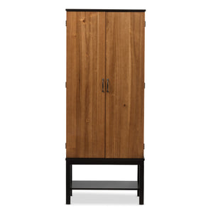 Baxton Studio Marya Mid-Century Modern Dark Brown And Walnut Two-Tone Solid Rubberwood MDF Veneered Wine Cabinet