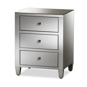 Baxton Studio Rosalind Hollywood Regency Glamour Style Mirrored 3-Drawer Nightstand (Set of 2)