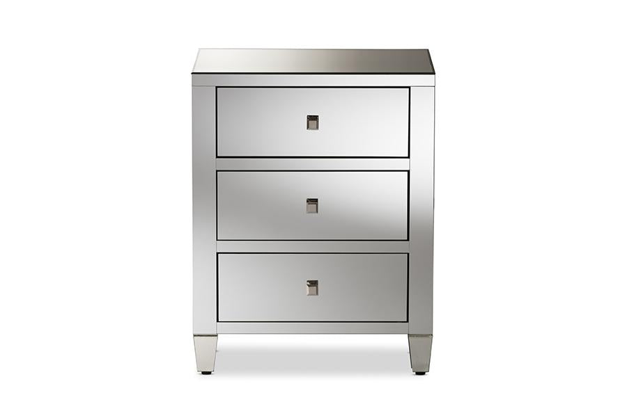 Baxton Studio Rosalind Hollywood Regency Glamour Style Mirrored 3-Drawer Nightstand (Set of 2)