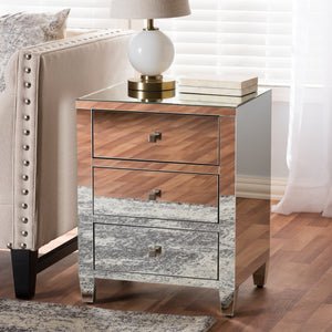 Baxton Studio Rosalind Hollywood Regency Glamour Style Mirrored 3-Drawer Nightstand (Set of 2)