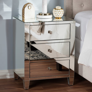 Baxton Studio Rosalind Hollywood Regency Glamour Style Mirrored 3-Drawer Nightstand (Set of 2)